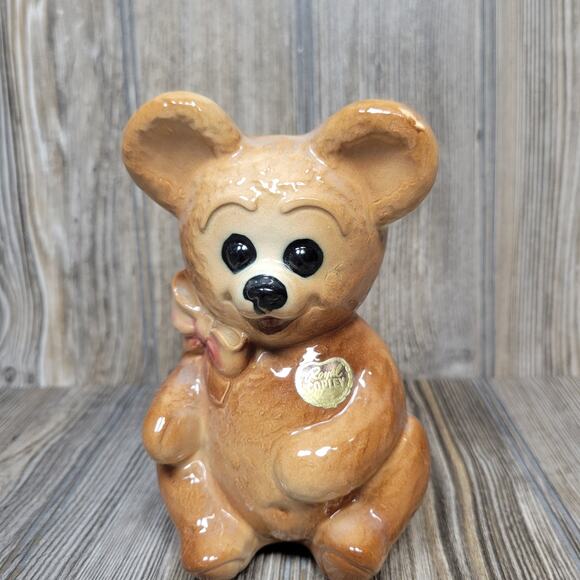 Vintage Royal Copley Teddy Bear Planter, Brown Ceramic, Nursery Decor - Picture 2 of 6